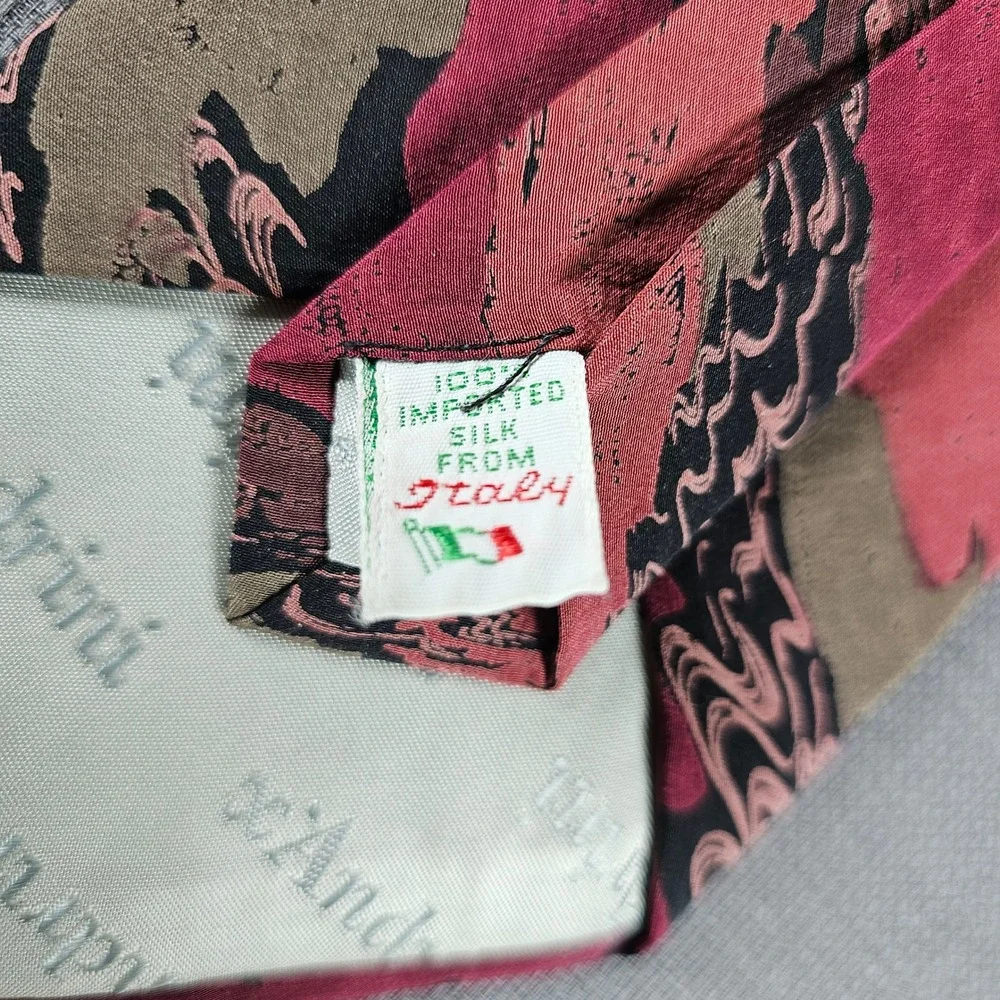 xAndrini Vintage Handmade Silk Tie Abstract Brushstroke Pink‎ Grey Italy USA
